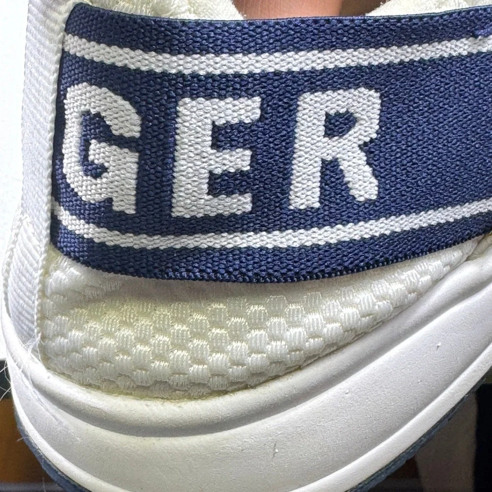 Tommy Hilfiger TWROOTS Sneakers Womens 8.5 White Navy Blue Bungee Logo Strap